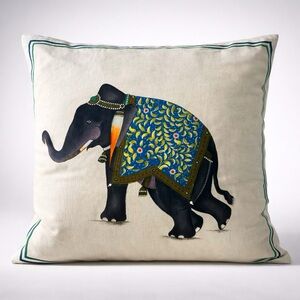 John Robshaw Hand-painted Indian Elephant Pillow